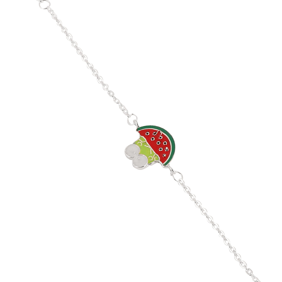 Watermelon charm kids bracelet in 925 silver with adjustable chain.