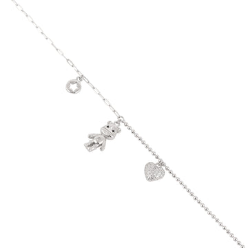 925 silver charm bracelet with teddy bear, heart and star dangling charms.