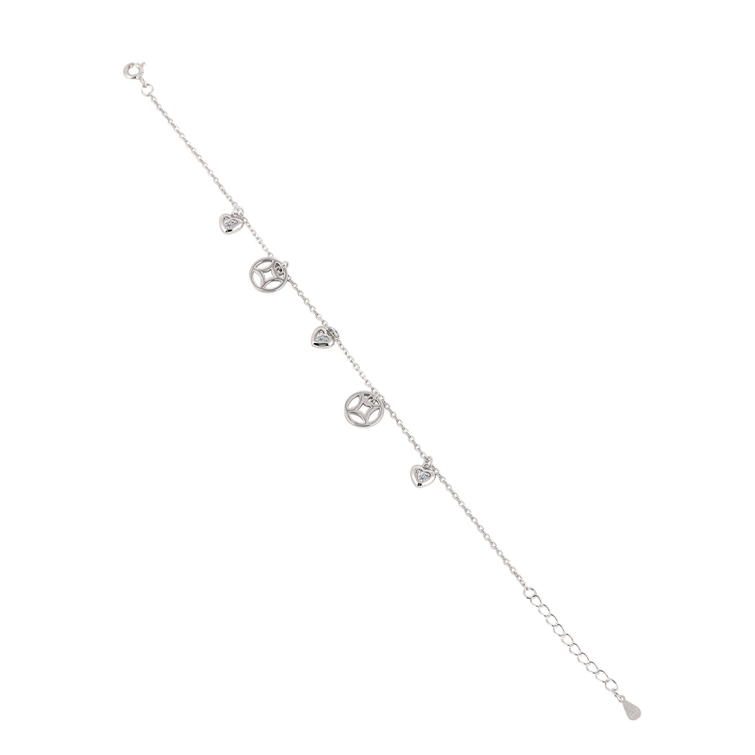 925 silver heart charm bracelet full length view