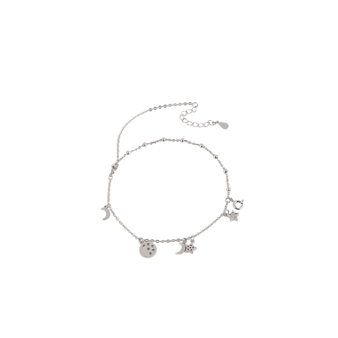 925 silver celestial charm bracelet close up detail