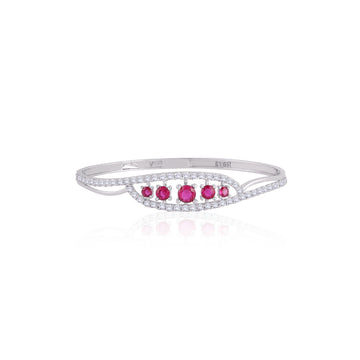 Front view of 925 silver ruby-red leaf bracelet highlighting marquise-style stone arrangement