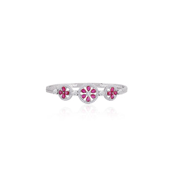Ruby flower 925 silver bracelet with sparkling white accent stones.