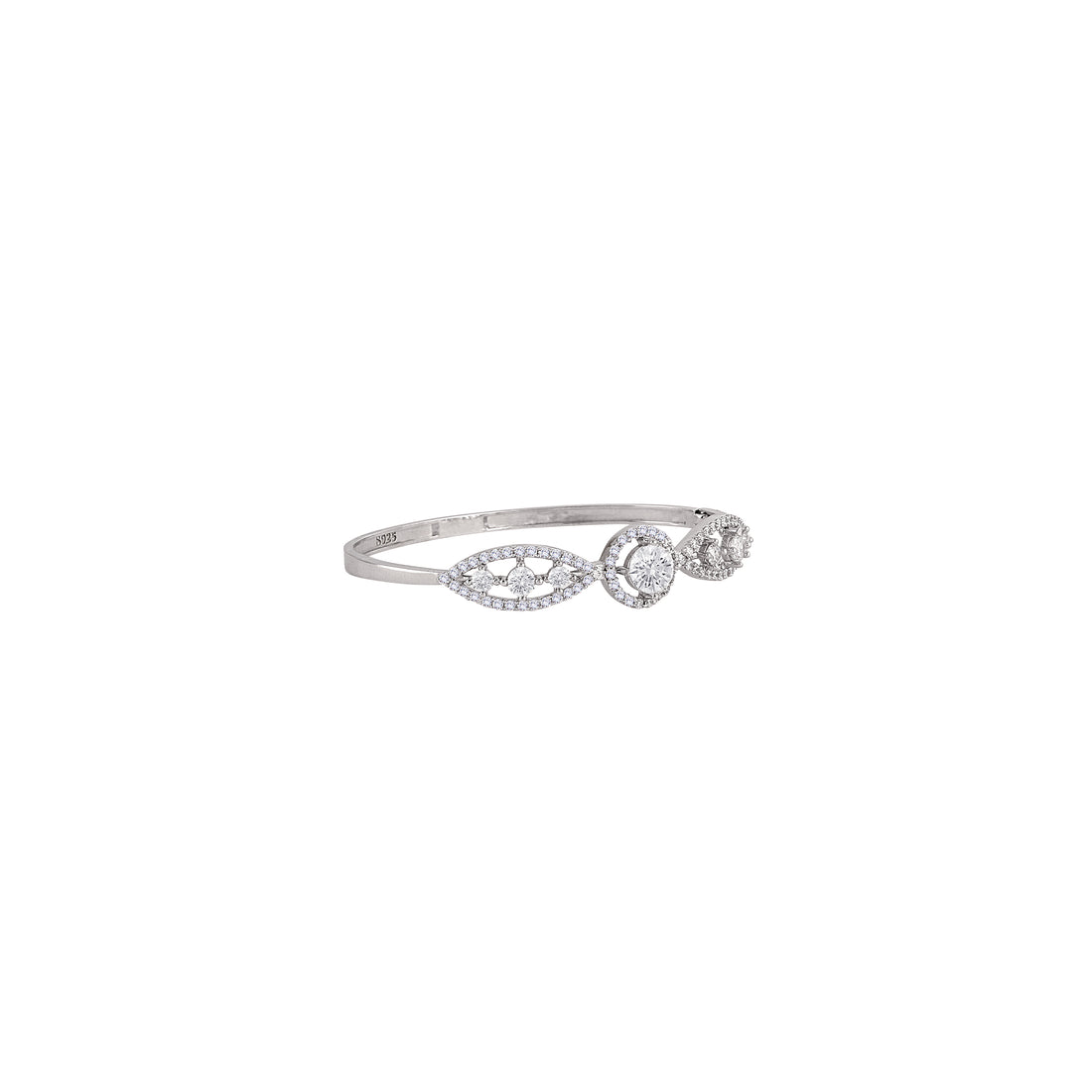 Marquise and round cubic zirconia 925 silver bracelet with delicate cluster design.