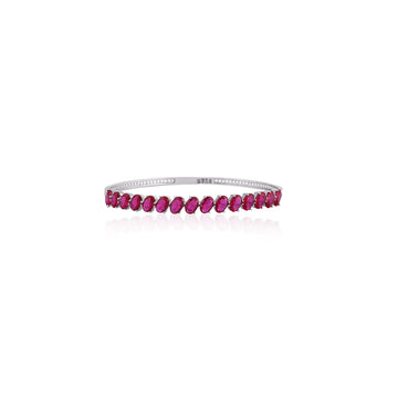 Oval ruby stone 925 silver bracelet with continuous bezel-set red stones.