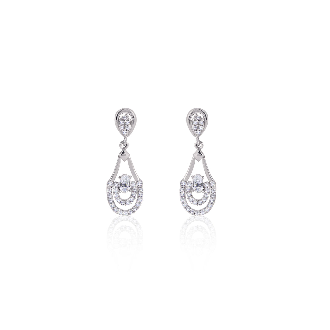 💎 925 Silver Modern Oval & Pavé Teardrop Dangle Earrings