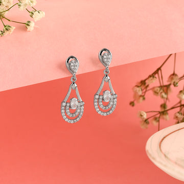 💎 925 Silver Modern Oval & Pavé Teardrop Dangle Earrings