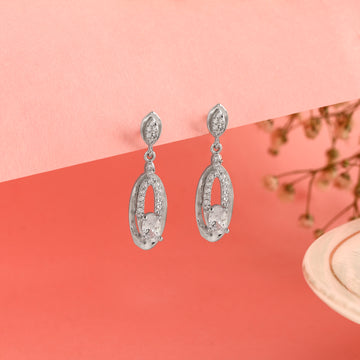 925 Silver Oval Frame Dangle Earrings