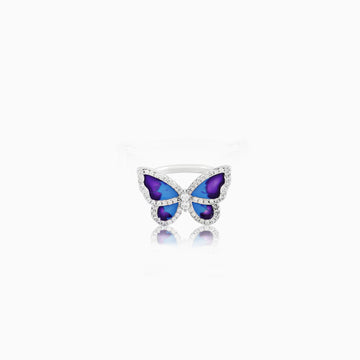 Sterling silver purple and blue enamel butterfly adjustable ring