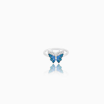 Sterling silver blue enamel butterfly adjustable ring