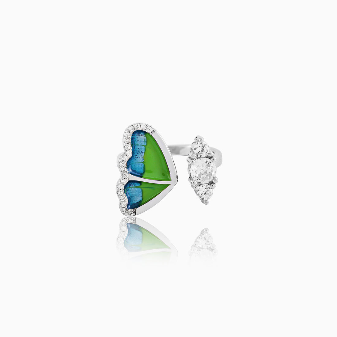 💚 Split-Color Heart 925 Silver Open Ring
