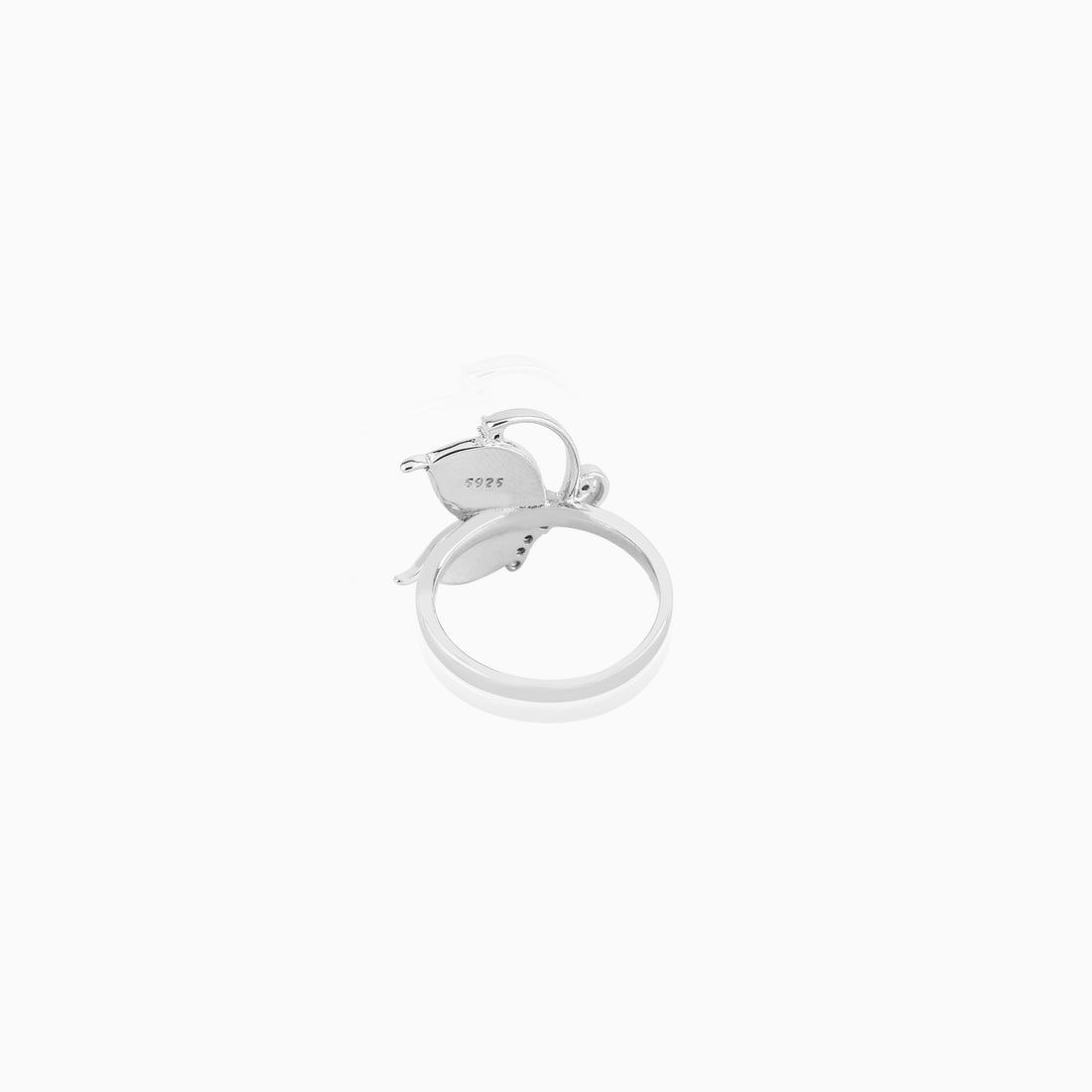 Sterling silver butterfly enamel ring with blue wing and CZ stones