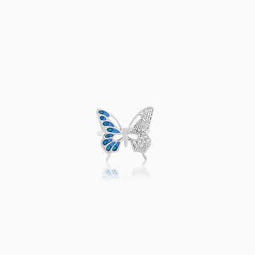 925 silver blue enamel and crystal butterfly ring
