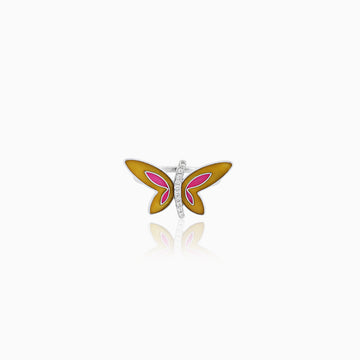 925 silver butterfly ring with pink and yellow enamel