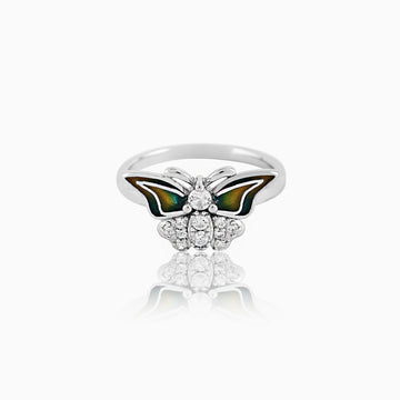 Adjustable 925 silver floral crystal enamel ring