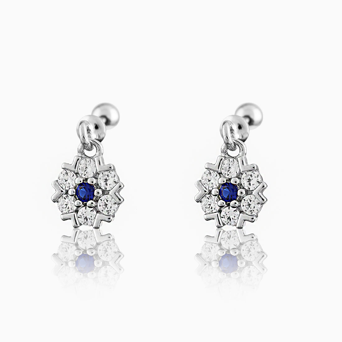💎 925 Silver Royal Sapphire Cluster Dangle Earrings