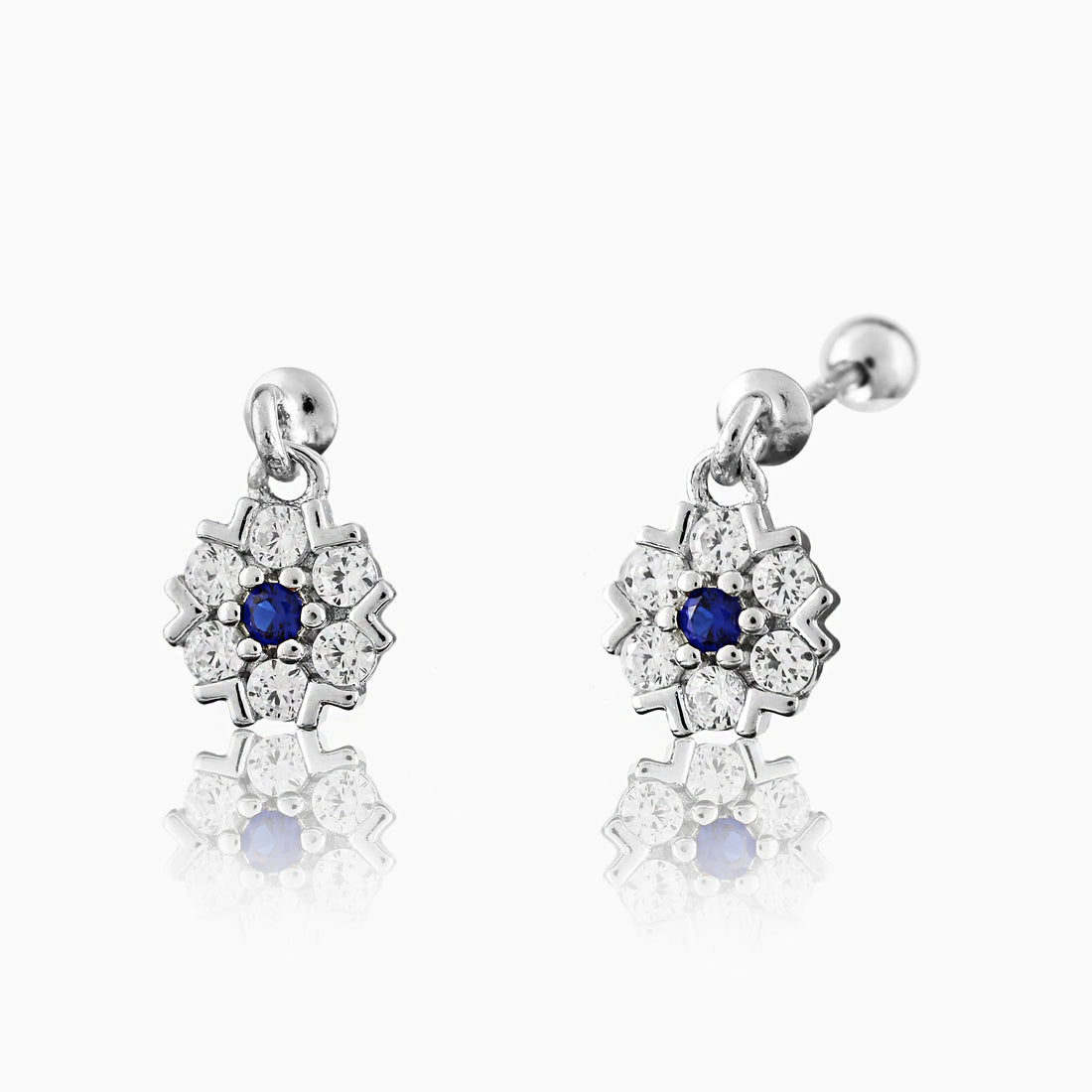Sterling silver blue stone floral bugadi earrings