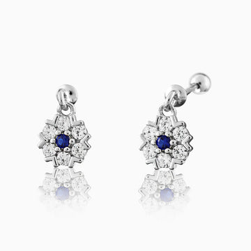 Sterling silver blue stone floral bugadi earrings