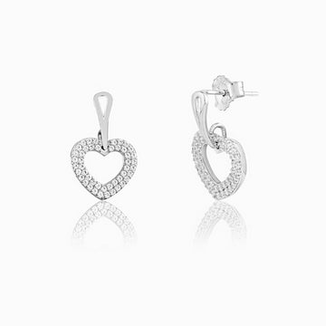 925 silver open heart pavé dangle earrings