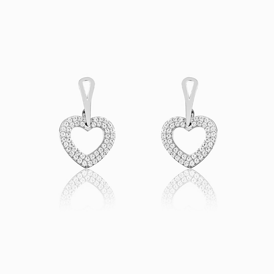 925 silver open heart pavé dangle earrings