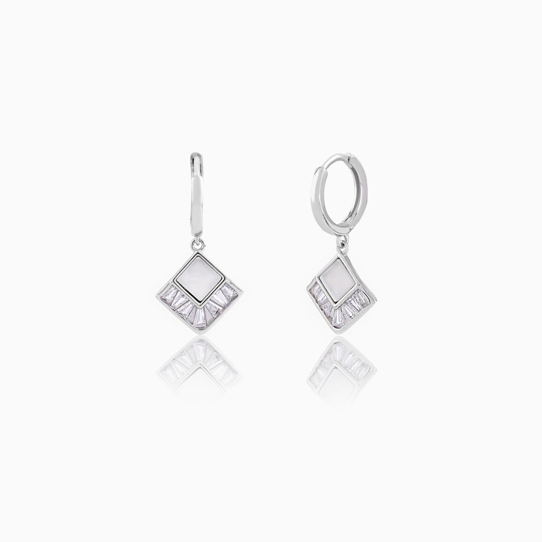 🌟 Radiant Inlay Square Dangle Hoops in 925 Silver