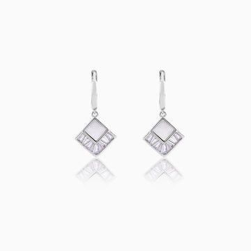 Sterling silver mother of pearl square drop hoops