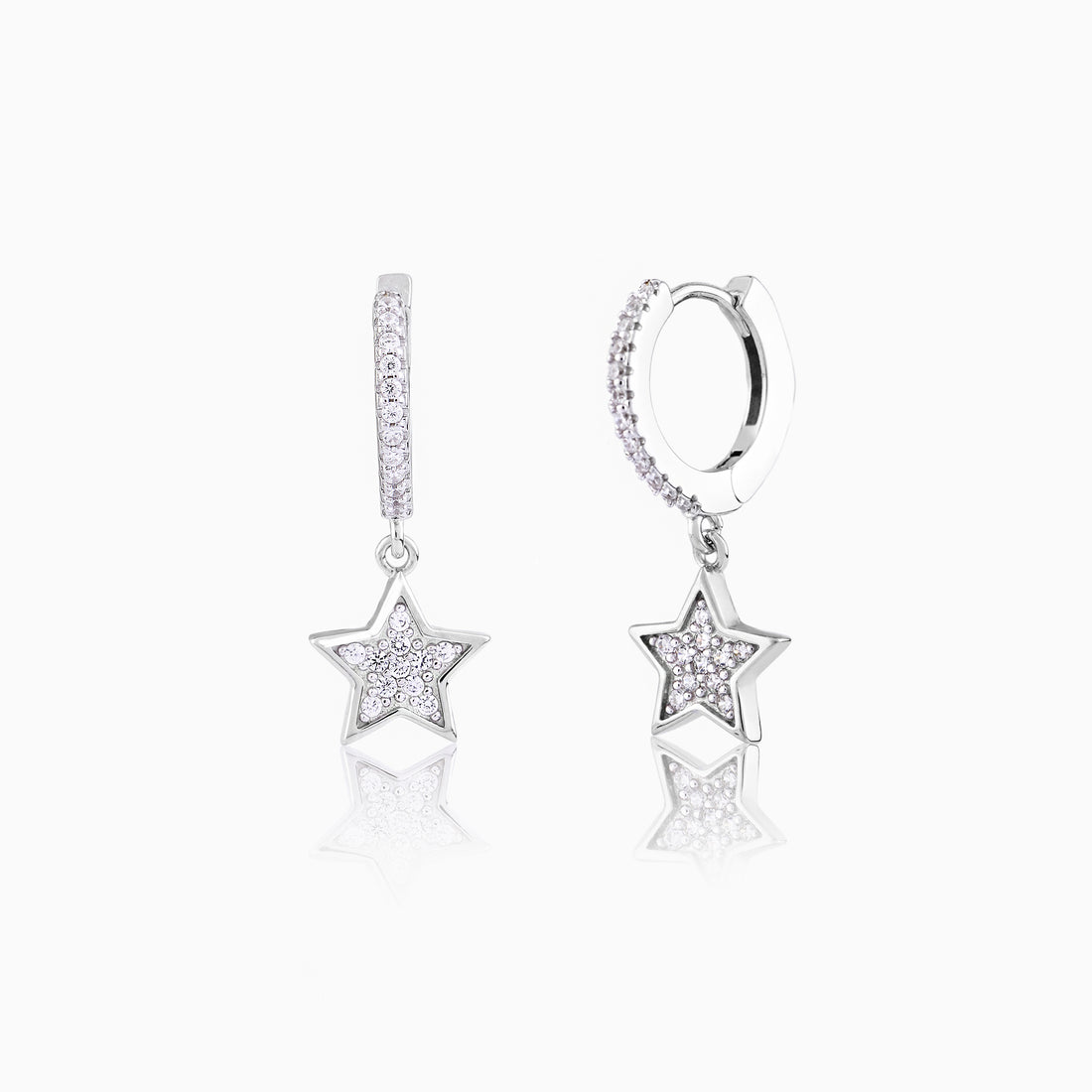 ⭐ 925 Silver Starlight Pave Dangle Hoop Earrings