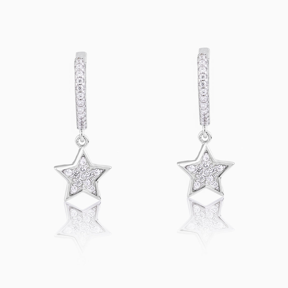 925 silver crystal star huggie hoop earrings