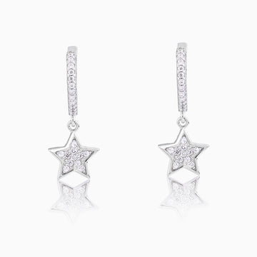 925 silver crystal star huggie hoop earrings