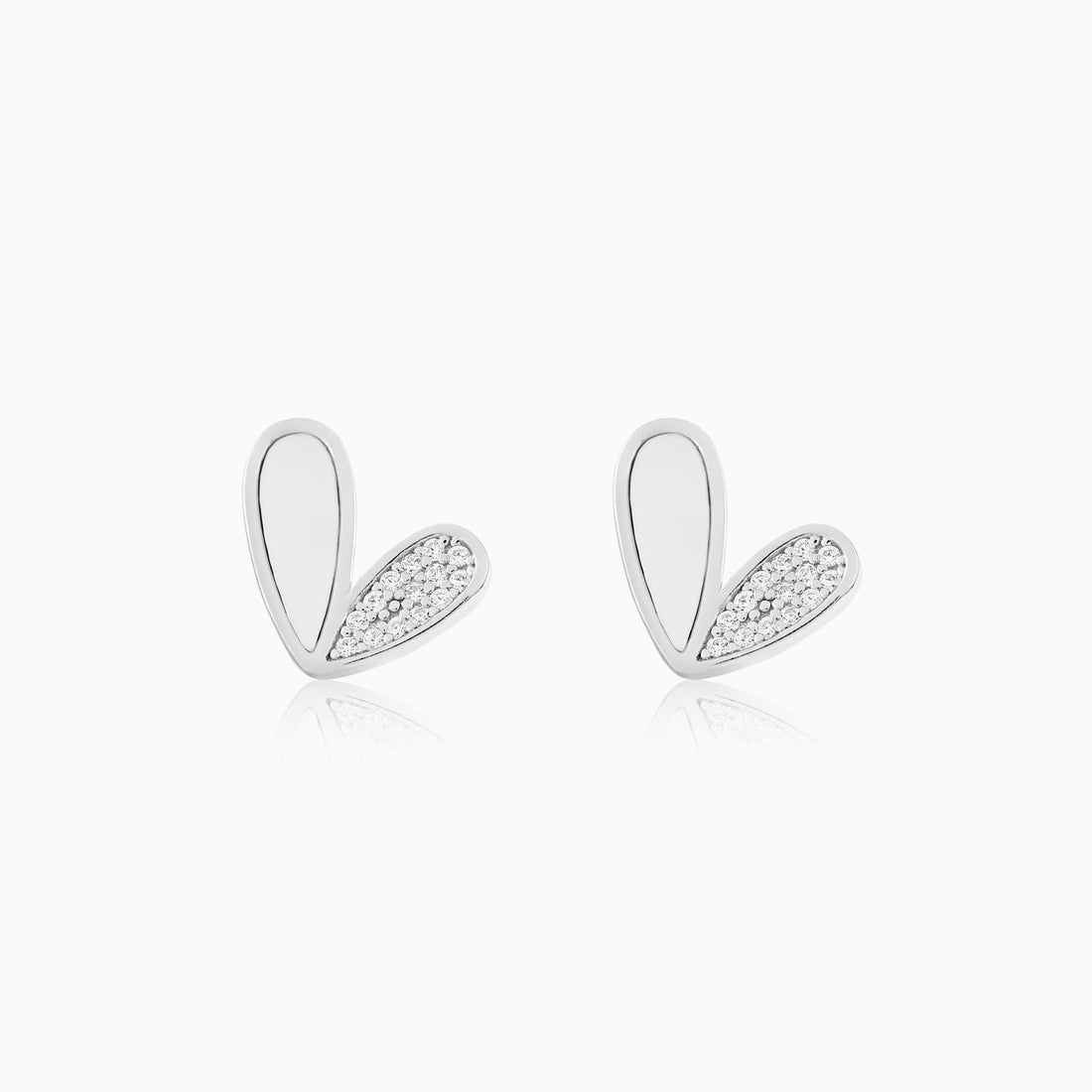 🤍 Asymmetric Love Enamel 925 Silver Stud Earrings
