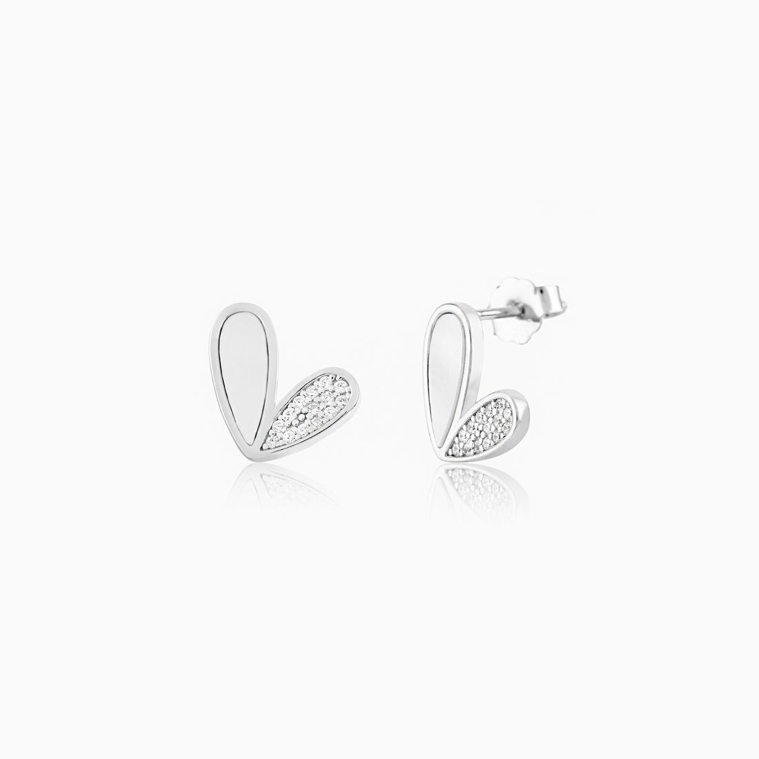 925 silver asymmetric heart stud earrings