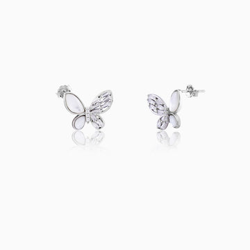 Sterling silver butterfly stud earrings with mother of pearl
