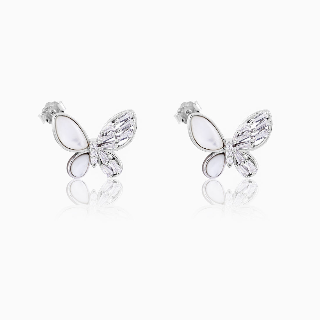Sterling silver butterfly stud earrings with mother of pearl