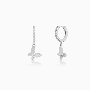Sterling silver pavé butterfly hoop earrings