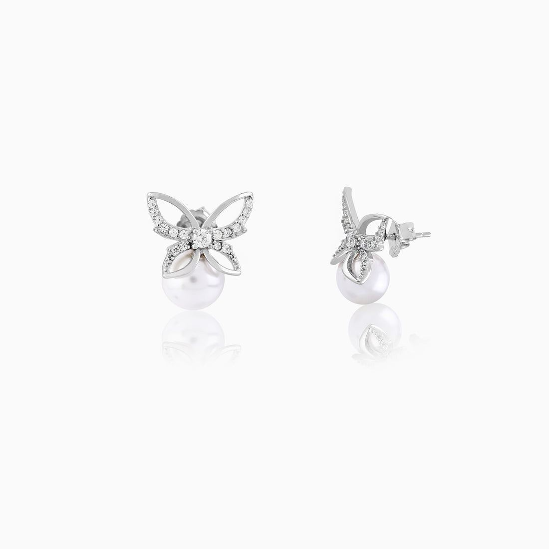 🎀 925 Silver Crystal Bow & Pearl Stud Earrings