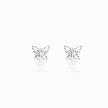 925 silver bow design pearl earrings