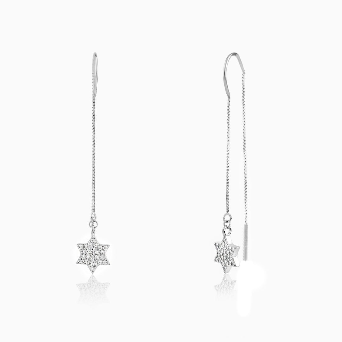 925 silver pavé star chain threader earrings