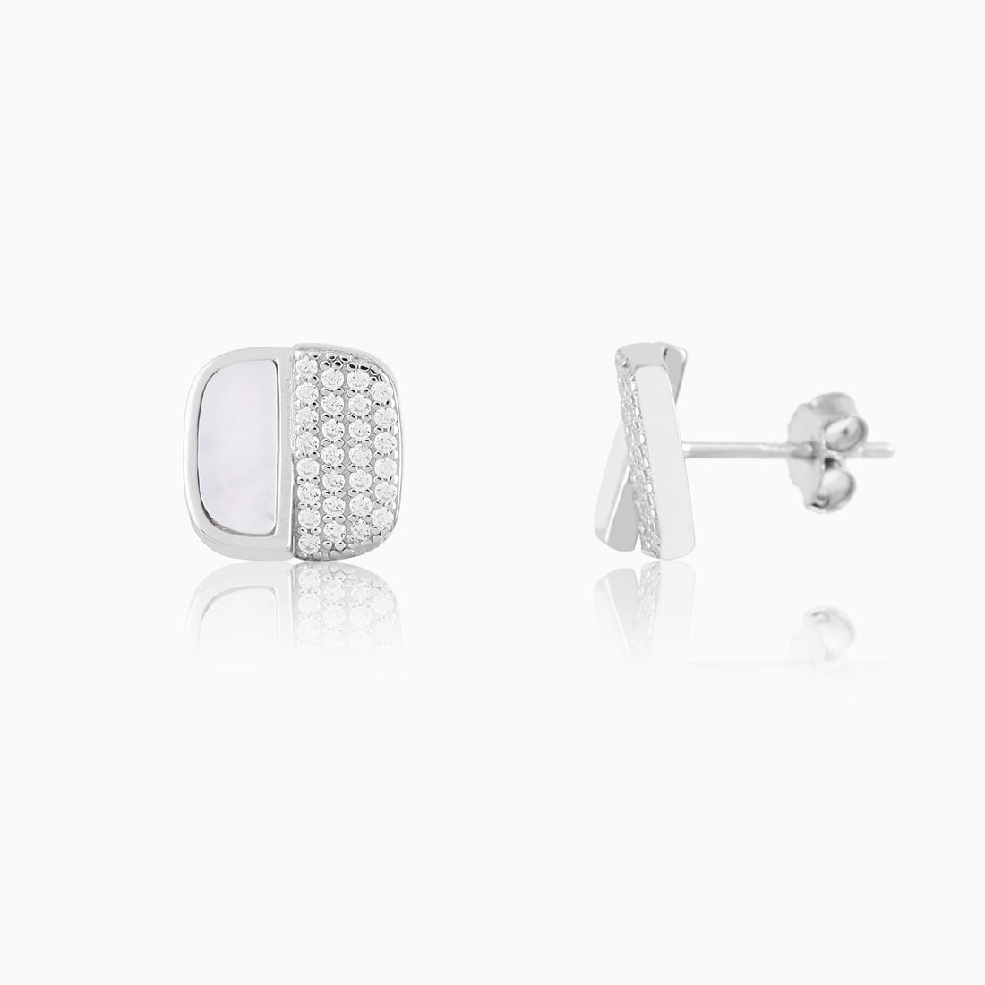 925 silver pavé and mother of pearl stud earrings