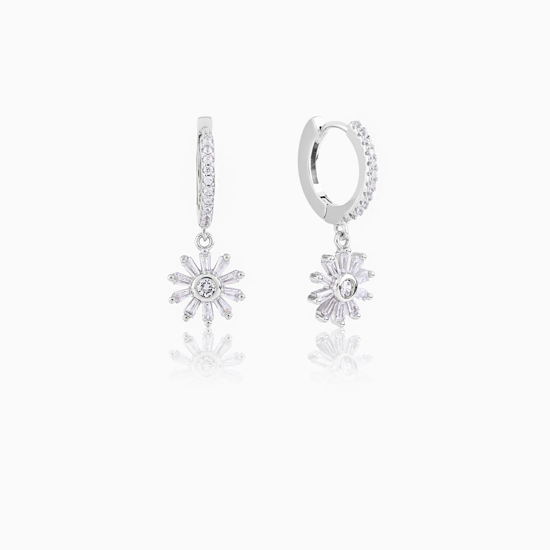 Sterling silver starburst drop hoop earrings