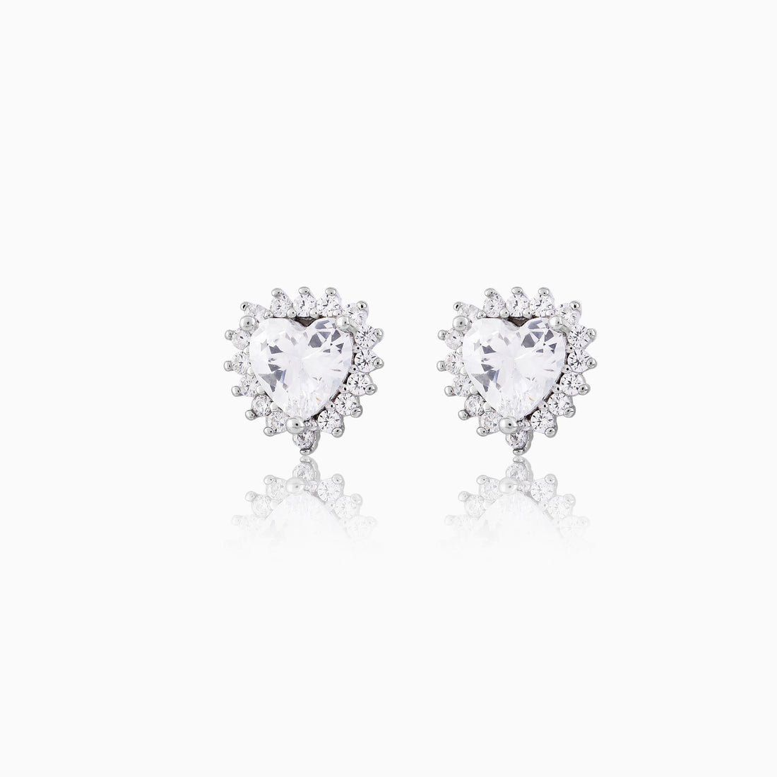 💖 Premium 925 Silver Heart Halo Studs