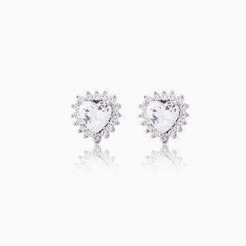 925 silver heart-shaped halo stud earrings