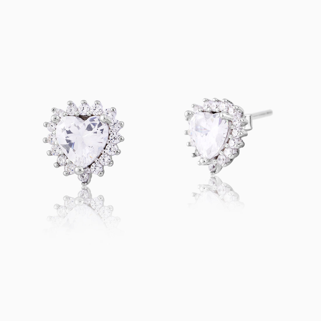 925 silver heart-shaped halo stud earrings