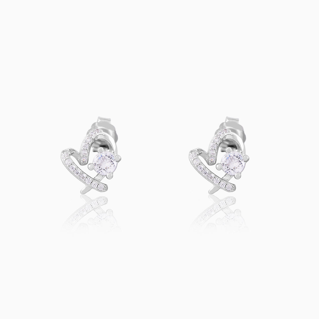💞 Dainty Pavé Open Heart Stud Earrings in 925 Silver