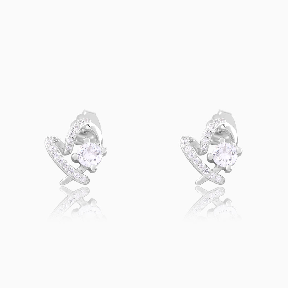 925 silver open heart pavé stud earrings