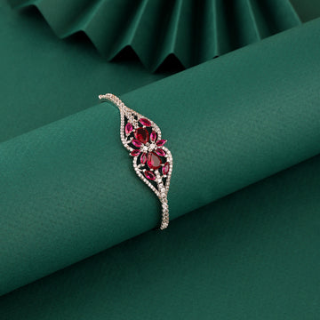 🌹 925 Silver Floral Ruby-Red  Bracelet