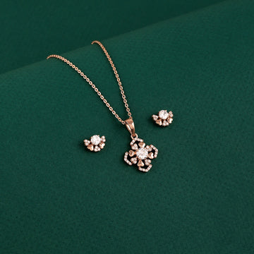 🌸 Rose Gold Clover &amp; 925 Silver Flower Jewelry Set