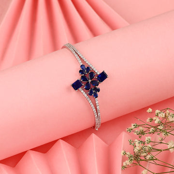 💙 925 Silver Sapphire-Tone & Diamond-Simulant Crossover Cuff