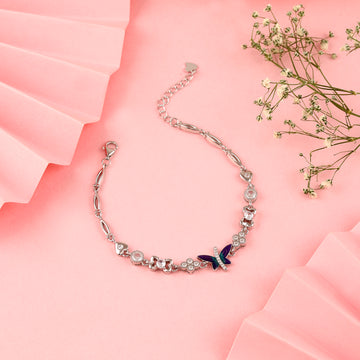 🦋 925 Silver Whimsical Butterfly & Floral Charm Bracelet