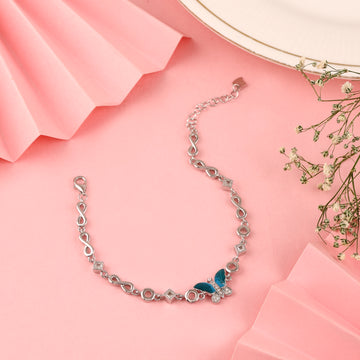 🦋 925 Silver Blue Enamel Butterfly Infinity Bracelet