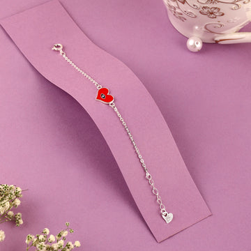 ❤️ 925 Silver Red Heart Kids Bracelet