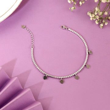 ❤️ 925 Silver Tennis Bracelet with Heart Charms